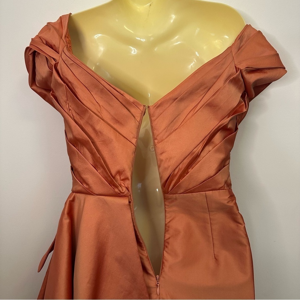 Tarik Ediz Tilda Sunset Orange Asymmetrical Wrap Cocktail Dress - Picture 9 of 10